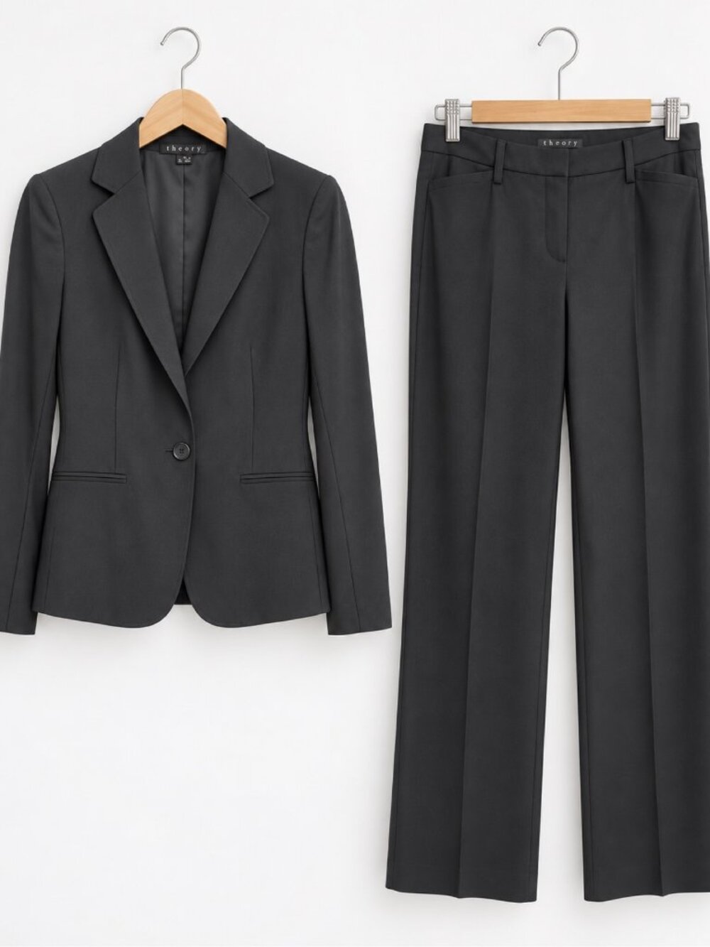 Theory Black Suit Set — Blazer & Wide-Leg Pants with Pockets — Size 6